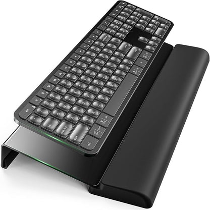 Compact Keyboard Stand w/Silicone Wrist Rest & 3-Level Height Adjustment, Klearlook Acrylic 16.85 x 5.5 inches Space-Saving Computer Keyboard Riser w/Storage Slot for Comfortable Typing - Black
