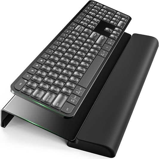 Compact Keyboard Stand w/Silicone Wrist Rest & 3-Level Height Adjustment, Klearlook Acrylic 16.85 x 5.5 inches Space-Saving Computer Keyboard Riser w/Storage Slot for Comfortable Typing - Black
