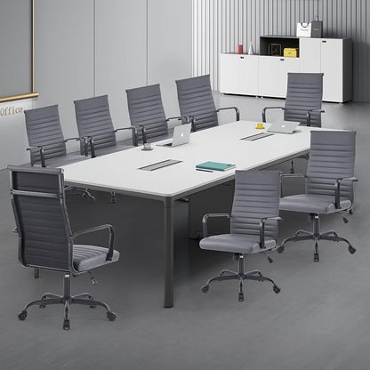 Office Chair, Ergonomic Executive Conference Room Chairs, Ribbed Leather Desk Chair with Lumbar Support, Adjustable Height Mid-Back Swivel Chair with Padded Seat