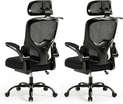 Ergonomic Mesh Office Chair,330LB Capacity High Back Desk Chair with Adjustable Lumbar Support, Adjustable Headrest & Flip-Up Arms,Breathable Computer Chair for Home Office,Work & Study,2pcs