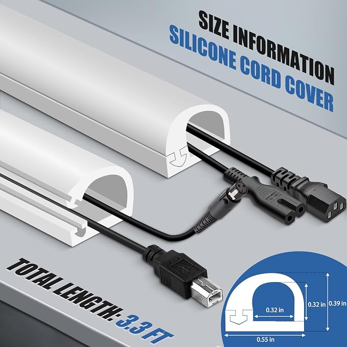 Silicone Cord Covers Wall Self-Adhesive Cord Covers for Wires on Wall Wire Hider Flexible Cable Hider with Side-Opening for Home Office TV Cable Management (0.31" W x 0.31" H x 39" L, White)