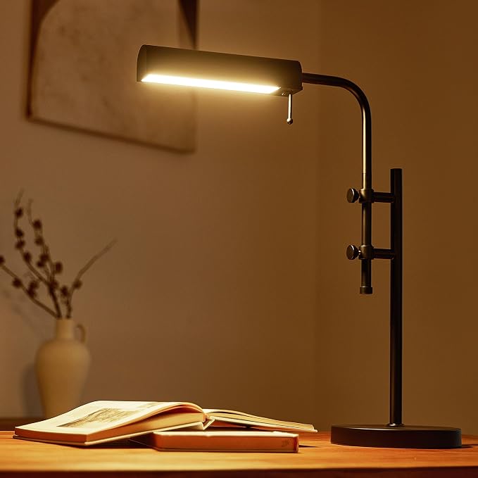 VONLUCE Rustic Desk Lamp, Adjustable Industrial Style Metal Table Lamp, 3 Color Temperatures LED Reading Lamp for Living Room Bedroom Office, Black