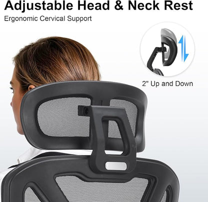 Ergonomic Office Chair,Computer Desk Chair with Adjustable Lumbar Support & 3D Headrest,5D Armrests,90-135° Recline,Breathable Mesh High Back,BIFMA Certified,Home Office Gaming Chair for Adults,Black