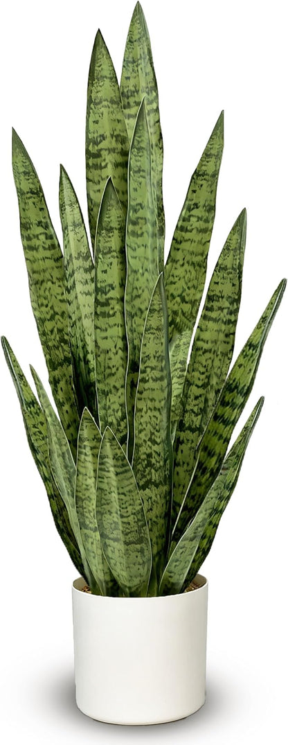 Fake Snake Plant 3FT, 35" Artificial Potted Plant with White Pot, Realistic Faux Floor Plant for Home Decor, Low Maintenance No Watering Needed for Desk Corner Office & Pet Areas (Green)