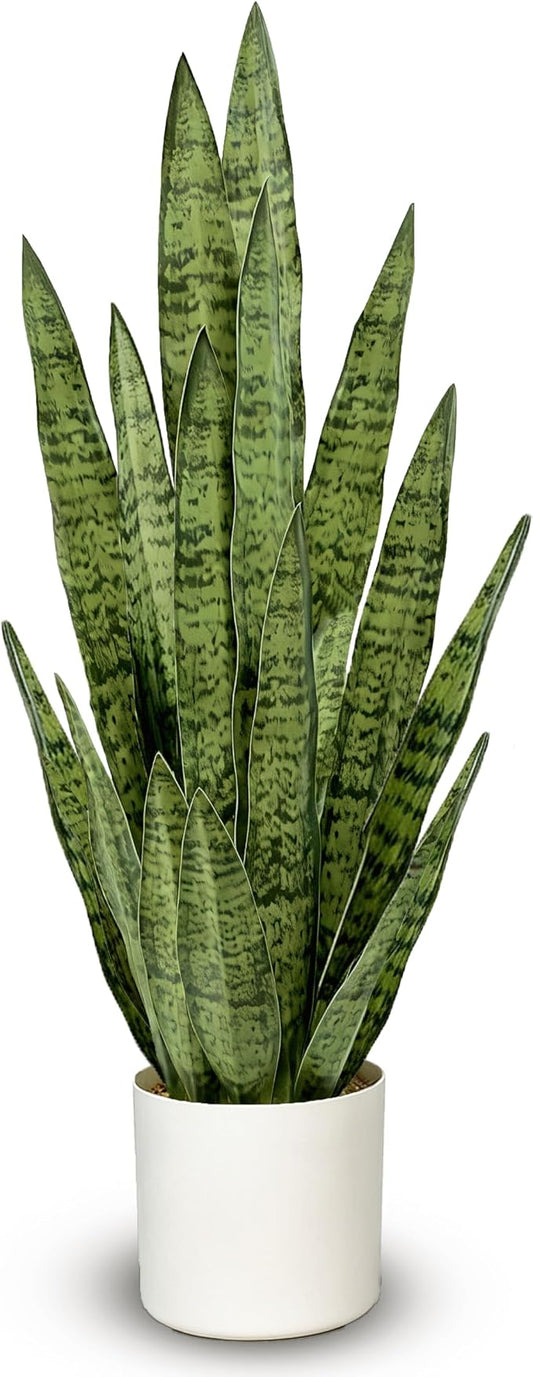 Fake Snake Plant 3FT, 35" Artificial Potted Plant with White Pot, Realistic Faux Floor Plant for Home Decor, Low Maintenance No Watering Needed for Desk Corner Office & Pet Areas (Green)