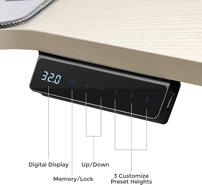EUREKA ERGONOMIC Aero 55 Inch W Shaped Electric Standing Desk, Height Adjustable Computer Gaming Desk with LED Monitor Shelf, Mouse Pad, Headphone Hook, Cup Holder, Natural Maple