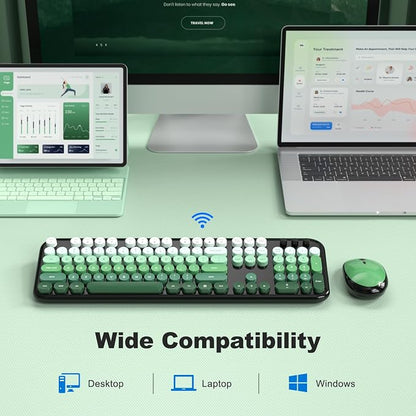 MOFII Wireless Keyboard and Mouse Combo,2.4G Typewriter Keyboard Quiet Mice | Retro Full Size Computer Keyboards,Cute Mouse, USB Dongle Plug and Play, for PC,Laptop,Desktop,Windows (Black Green Gradient)