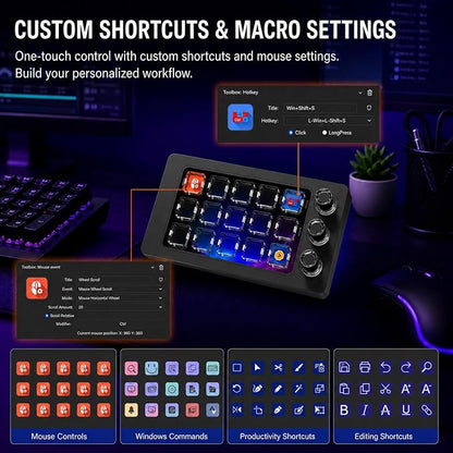 ActionRing Stream controller deck for PC Work and Live streamers,Macro Pad for video and image editing,World's First-Ever Transparent Magnetic Stream Dock(Black)