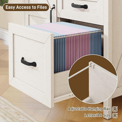 Halitaa Lateral File Cabinet with 3 Drawers, Farmhouse File Cabinet for Letter/A4 Size Hanging Files, Large Wood File Storage Cabinets Printer Stand for Home Office Furniture, Rustic White