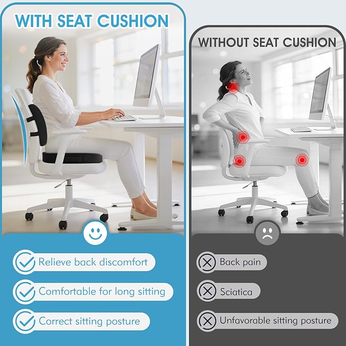 CushZone Seat Cushion, Lumbar Support Pillow with Adjustable Strap-Chair Cushions for Sciatica Pain Relief-with Washable Cover for Car, Travel and Wheelchair, Black, X-Large