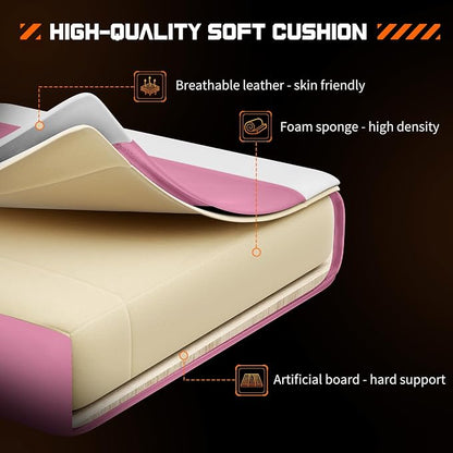 Sweetcrispy Video Game Desk Chair, Ergonomic High Back PU Leather Computer Gaming Chair with Headrest & Linkage Armrest, Height Adjustable with 360° Swivel, for Adults, Pink