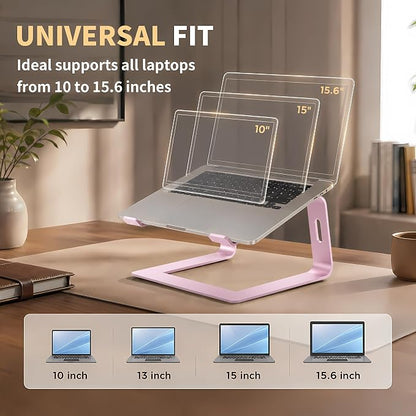 Orionstar Ergonomic Laptop Stand, Premium 5mm Aluminum Riser for 10-15.6 Inch Notebook Computer, Tool-Free Detachable Elevator Holder for Desk Office, Sturdy Riser for Eye-Level Neck Relief (Pink)