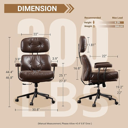 Home Office Chair,Ergonomic Computer Chair with Lumbar Support Adjustable Height,Mid-Century Modern Office Chair with Rolling Swivel Chair for Home Office Game Study(PU Leather Chair,Coffee)