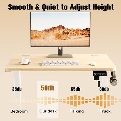 ERGOMAKER Electric Standing Desk, 31.5" x 23.6" Height Adjustable Sit Stand Desk with Splice Board for Home Office, Computer Desk Memory Preset (White Frame, Gold Oak Desktop)