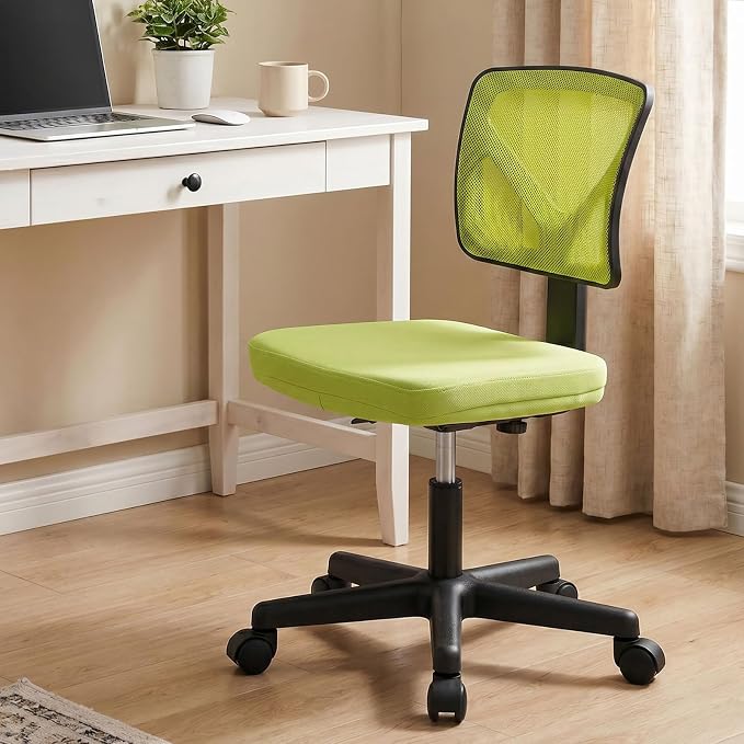 Sweetcrispy Small Office Chair, Ergonomic Low-Back Mesh Rolling Work Swivel Desk Chairs with Wheels, Armless Comfortable Seat Lumbar Support for Home, Bedroom, Study, Student, Adults, Green
