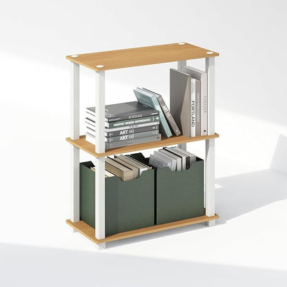 Furinno Turn-S-Tube Book Shelf, 3-Tier Bookshelf, Multipurpose Bookcase with Square Tube, 11.6 x 23.6 x 29.6, for Living Room, Bedroom, Home Office, Beech/White