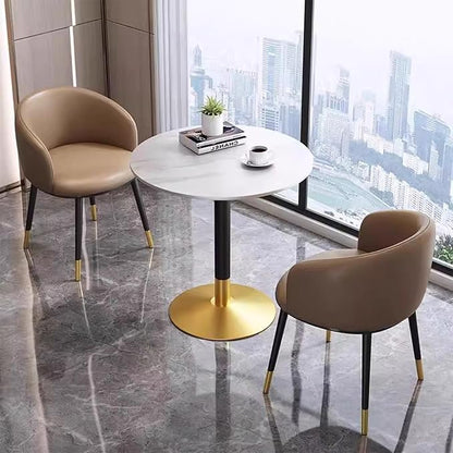 31.5" Round Dining Table, White Sintered Stone Top Kitchen Table with Sturdy Metal Base and Reinforced Support Post, Space-Saving for Home, Apartment, Bistro & Coffee Shop
