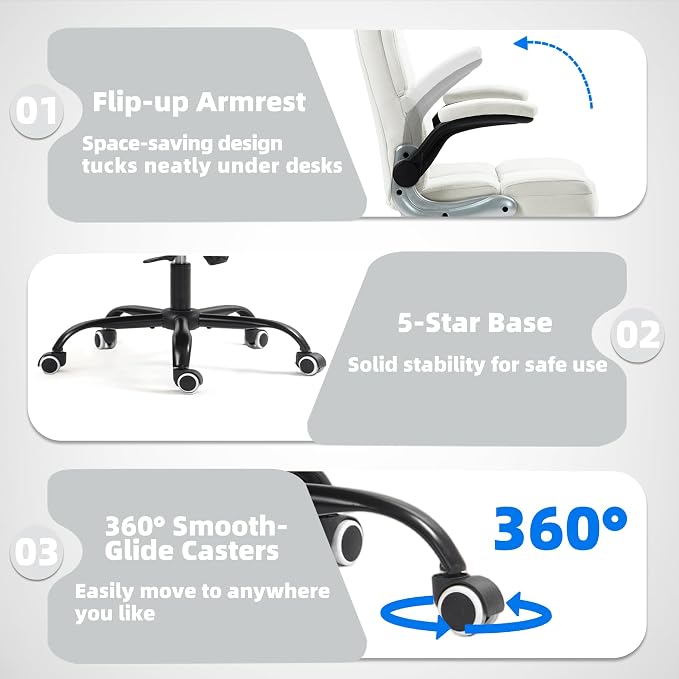 ECOTOUGE Executive Office Chair, Velvet Ergonomic Comfy Desk Chair, High Back Computer Chair with Adjustable Tilt Angle and Flip-up Arms, Beige, Without Footrest