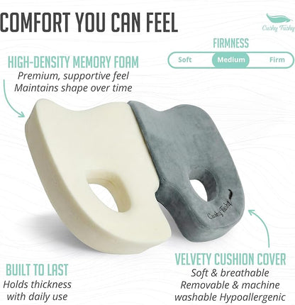 Cushy Tushy Premium Foldable Piriformis Seat Cushion - Piriformis Pain and Sciatic Pain Relief Cushion - for Home & Office Use, Perfect for Travel or Driving