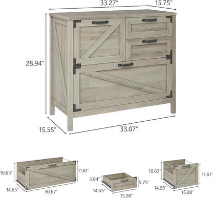Halitaa Lateral File Cabinet with 4 Drawers, Farmhouse File Cabinet for Letter/Legal/A4 Size Hanging Files, Large Wood File Storage Cabinets Printer Stand for Home Office Cabinets, Rustic Grey