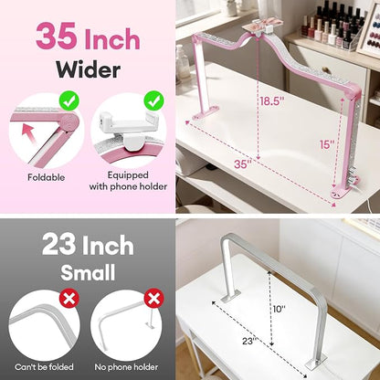Arch Half Moon Light: Professional 34 inch 420 LED Beads - Nail Lamp for Desk Adjustable Brightness 3 Color Temperature - Foldable Nail Tech Light for Manicure Crafting (Rose)