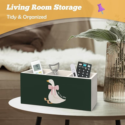 Dark Green Goose Pen Holder Organizer for Desk Accessories, Goose Gifts Wooden Box Sign Desk Decorations for Kids Girl Nursery Room Bedroom Playroom Decor