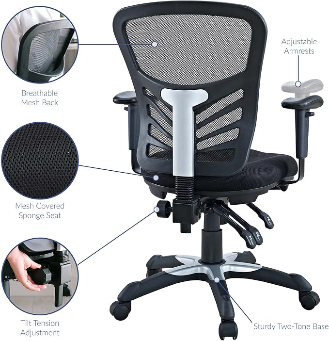 Modway EEI-757-BLK Articulate Ergonomic Mesh Office Chair in Black