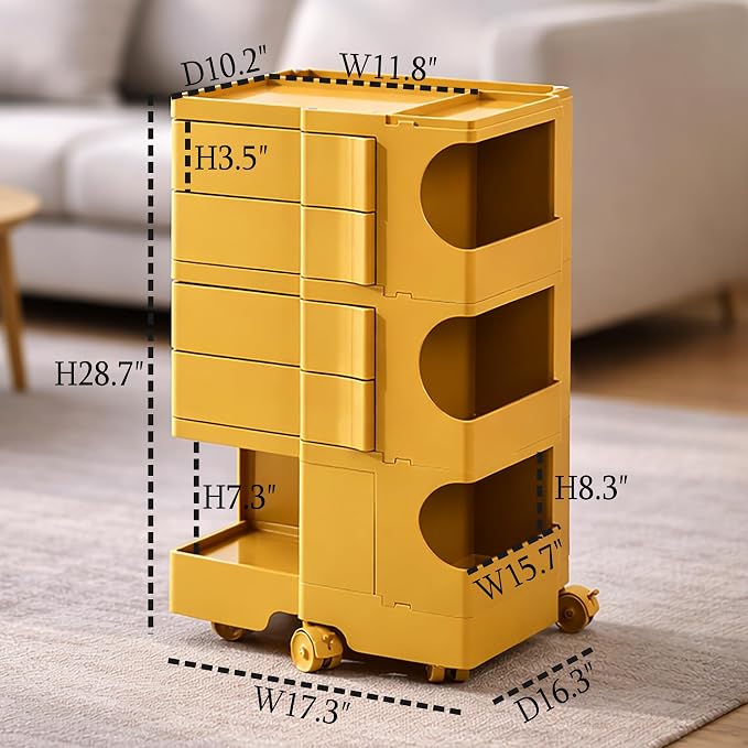 Multipurpose Utility Storage Cart- MCM Storage with Wheels and Slide Out Drawers - Professional Trolley Cart - Portable Caddy for Living Room, Bedroom & Studio
