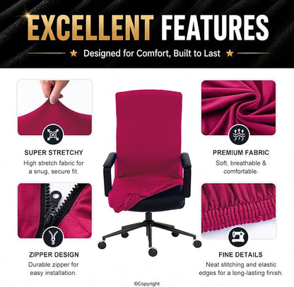Stretch Computer Office Chair Cover with Durable Zipper - Universal Washable Removable Spandex Rotating Boss Chair Slipcovers - Anti-dust Soft Desk Chair Seat Protector for Dogs, Cats, Pets - Hot Pink