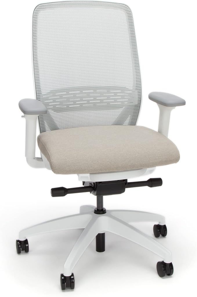 HON Nucleus Office Chair Ergonomic Desk Chair Suspended Seat Mesh Back for Home Office, Task Work - Synchro-Tilt Recline, Swivel Wheels, Adjustable Lumbar Support & Armrests, White Frame, Fawn