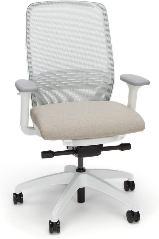 HON Nucleus Office Chair Ergonomic Desk Chair Suspended Seat Mesh Back for Home Office, Task Work - Synchro-Tilt Recline, Swivel Wheels, Adjustable Lumbar Support & Armrests, White Frame, Fawn