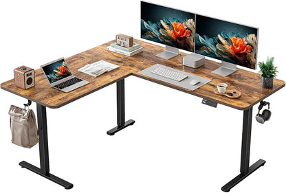YIHAYO L Shaped Standing Desk Adjustable Height, 63 x 55 Inches Electric Corner Standing Desk with Splice Board, Computer Desk for Home Office, Rustic Brown