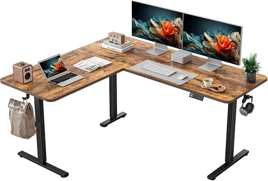 YIHAYO L Shaped Standing Desk Adjustable Height, 63 x 55 Inches Electric Corner Standing Desk with Splice Board, Computer Desk for Home Office, Rustic Brown