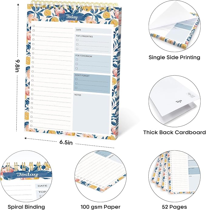 Taja To Do List Notepad - To Do List Notebook for Work with 52 Sheets, 9.8" x 6.5", Undated Daily Planner Perfect for Daily Tasks and Goal Setting, Notepad Suitable for Office, Home & School - Citrus Grove