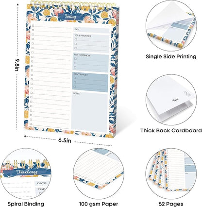 Taja To Do List Notepad - To Do List Notebook for Work with 52 Sheets, 9.8" x 6.5", Undated Daily Planner Perfect for Daily Tasks and Goal Setting, Notepad Suitable for Office, Home & School - Citrus Grove