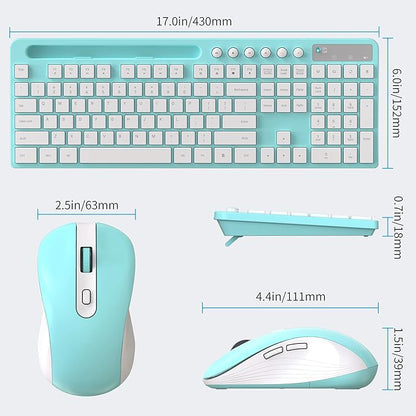 Wireless Keyboard and Mouse Combo, MARVO 2.4G Ergonomic Wireless Computer Keyboard with Phone Tablet Holder, Silent Mouse with 6 Button, Compatible with MacBook, Windows (Blue)