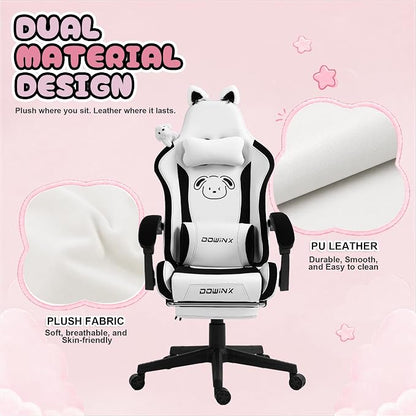 Dowinx Gaming Chair with Cat Ears and Massage Lumbar Support, Ergonomic Computer Chair with Footrest and Headrest, Comfortable Reclining Game Chair 290lbs for Adults, Black White