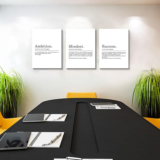 Inspirational Canvas Painting Wall Art -EPHANY ART - Mindset Quotes Prints, Ambition Letters Poster, Motivational Wall Art, Success Framed Entrepreneur Poster, Positive Quotes Wall Poster for Home Office Workplace (L-3pcs,12x16inchx3pcs)
