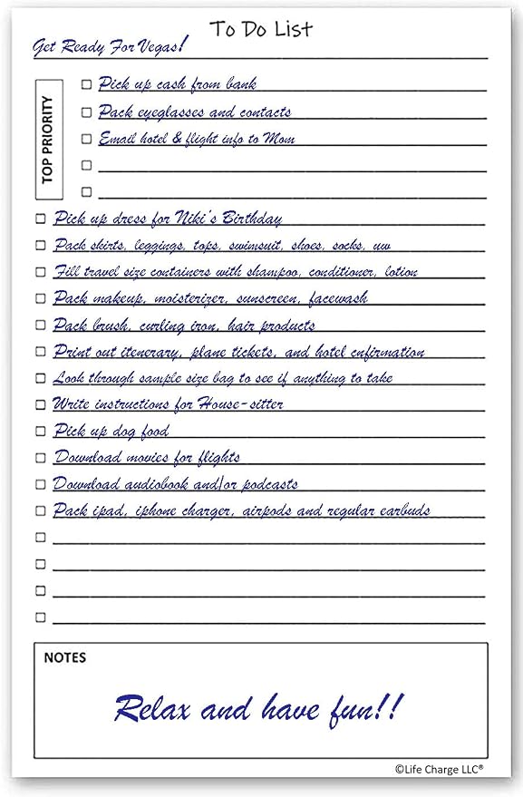 Life Charge To Do List Notepads for Work, Daily Checklist Planner Pads with Priority & Notes, 2 Pack, 100 Pages Total, 8.5 x 5.5 Half Letter, Portrait