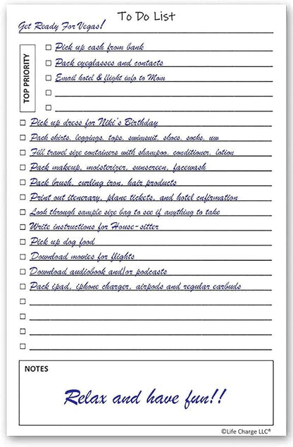 Life Charge To Do List Notepads for Work, Daily Checklist Planner Pads with Priority & Notes, 2 Pack, 100 Pages Total, 8.5 x 5.5 Half Letter, Portrait