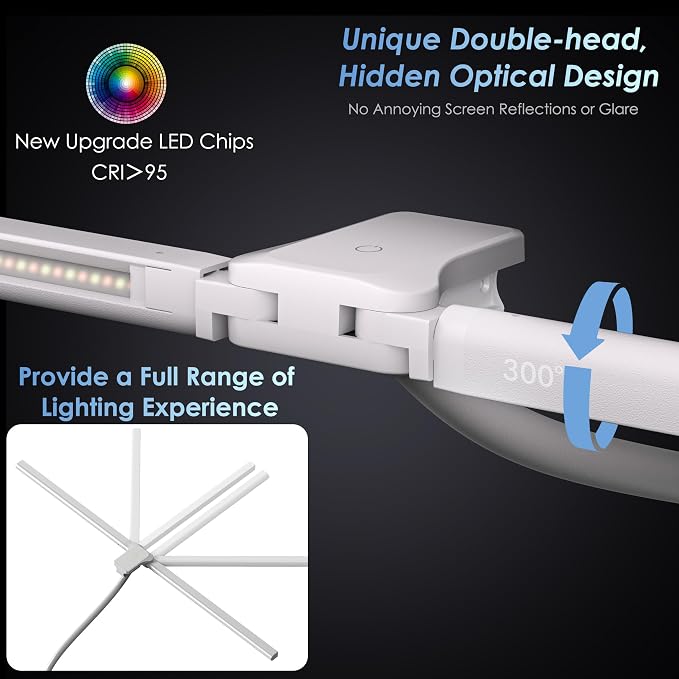 EYOCEAN Desk Lamp with Metal Base, 31.5" LED Office Lamp for Home Office, 24W Double Head Desk Light, Dimmable & Color Temperature, Table Lamp with Remote Control, Brightest Computer Monitor Light