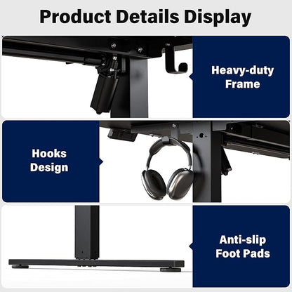 Electric Standing Desk, 63 x 30 Inch Extra Large Desktop, Adjustable Height Sit Stand Desk, Home Office Workstation for Dual & Triple Monitor, Classic Black