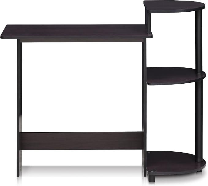 Furinno Compact 29-Inch Brown Computer Desk, Office Desk with 3 Side Shelves, Rectangular Home Office Desk, Gaming Desk for Home Office, Bedroom, Study Room, Dark Mocha