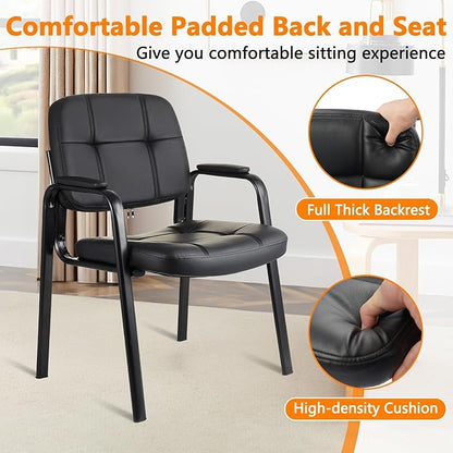 CLLATINA Waiting Room Chairs with Padded Arms Leather Guest Chair no Wheels for Office Reception and Conference Desk Black