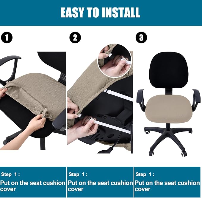 Smiry Stretch Jacquard Office Computer Chair Seat Covers, Removable Washable Anti-dust Desk Chair Seat Cushion Protectors - Taupe