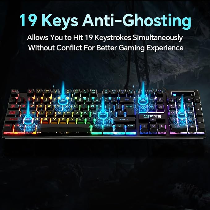 CHONCHOW Gaming Keyboard and Mouse Combo, USB Wired RGB Backlit, Mechanical Feel Anti-ghosting Keyboard 3200DPI Ergonomic Mouse, LED Gaming Set for Laptop PC PS4 Xbox Mac Game Work