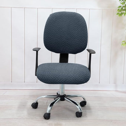 MIFXIN Stretch Computer Office Chair Covers 2 Piece Jacquard Elastic Slipcovers Furniture Protector for Rotating Computer Chairs, Only 1pcs Backrest Cover & 1pcs Seat Cover, NO Chair (Grey Blue)