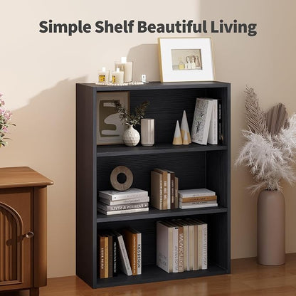 Sweetcrispy Industrial 3 Shelf Bookcase - Large 31.5 Inch Tall Floor Standing Open Bookshelf for Home Office, Living Room, and Bedroom Storage, Classic Black