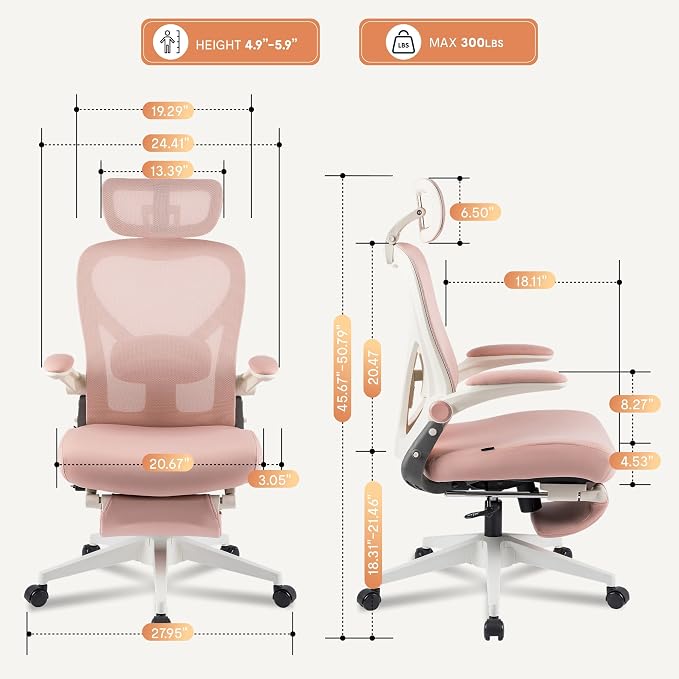 FLEXISPOT Foldex Ergonomic Office Chair, Folding Chair for Small Spaces with Lumbar Support, Flip-up Armrests, 3D Headrest, Desk Chairs with Footrest for Work,Video Game,Gift Foam Seat, Pink