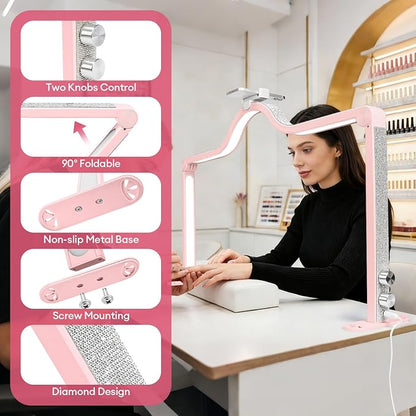 Arch Half Moon Light: Professional 34 inch 420 LED Beads - Nail Lamp for Desk Adjustable Brightness 3 Color Temperature - Foldable Nail Tech Light for Manicure Crafting (Pink)